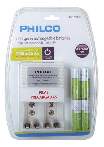 Cargador Philco Para Pilas AA AAA 9V + 4 Pilas AA