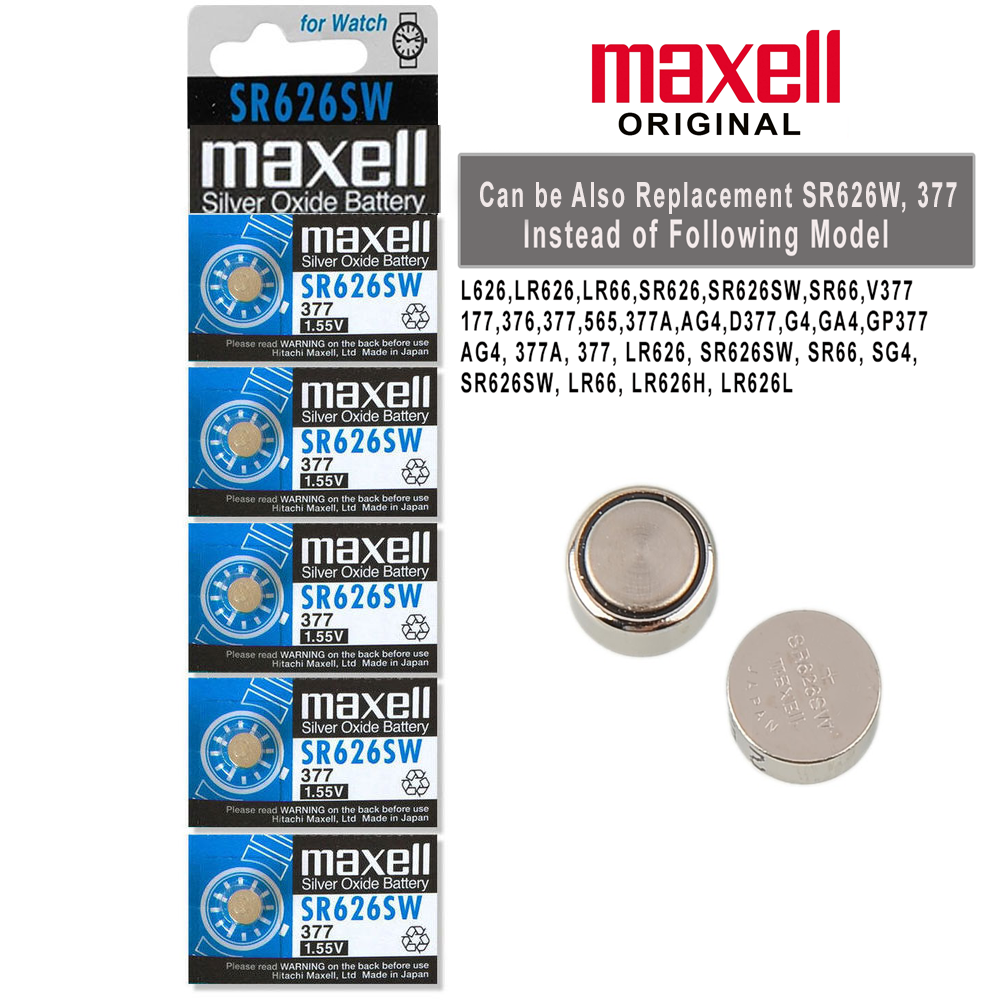 Pila Maxell SR626SW 377 1.55V Tipo Botón Pack De 5 Unidades