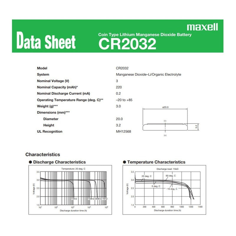 Pila CR2032, Botón Maxell