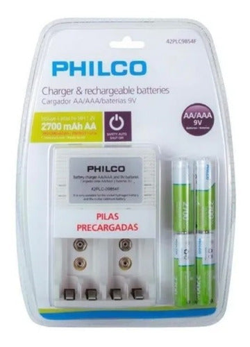 Cargador Philco Para Pilas AA AAA 9V + 4 Pilas AA