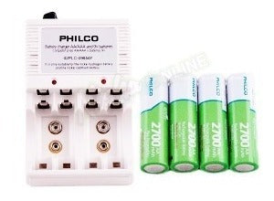 Cargador Philco Para Pilas AA AAA 9V + 4 Pilas AA