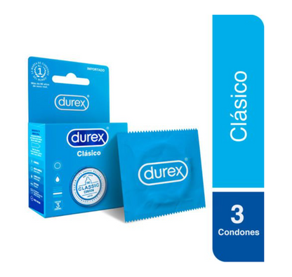 Durex Clásico Caja 3 Condones/Preservativos Látex Lubricados