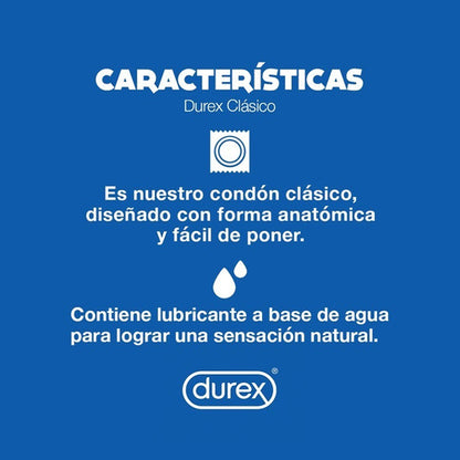 Durex Clásico Caja 3 Condones/Preservativos Látex Lubricados