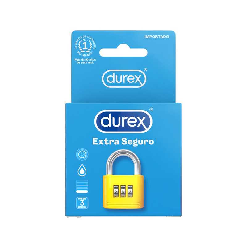 Durex Extra Seguro Caja 3 Condones/Preservativos Látex