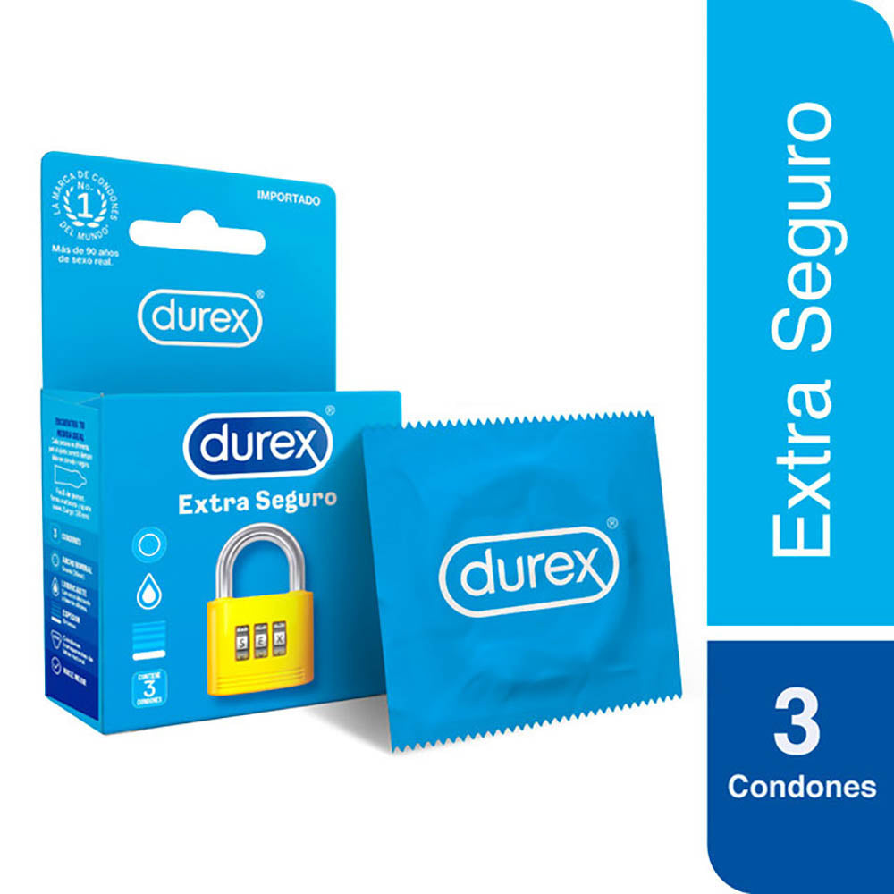 Durex Extra Seguro Caja 3 Condones/Preservativos Látex