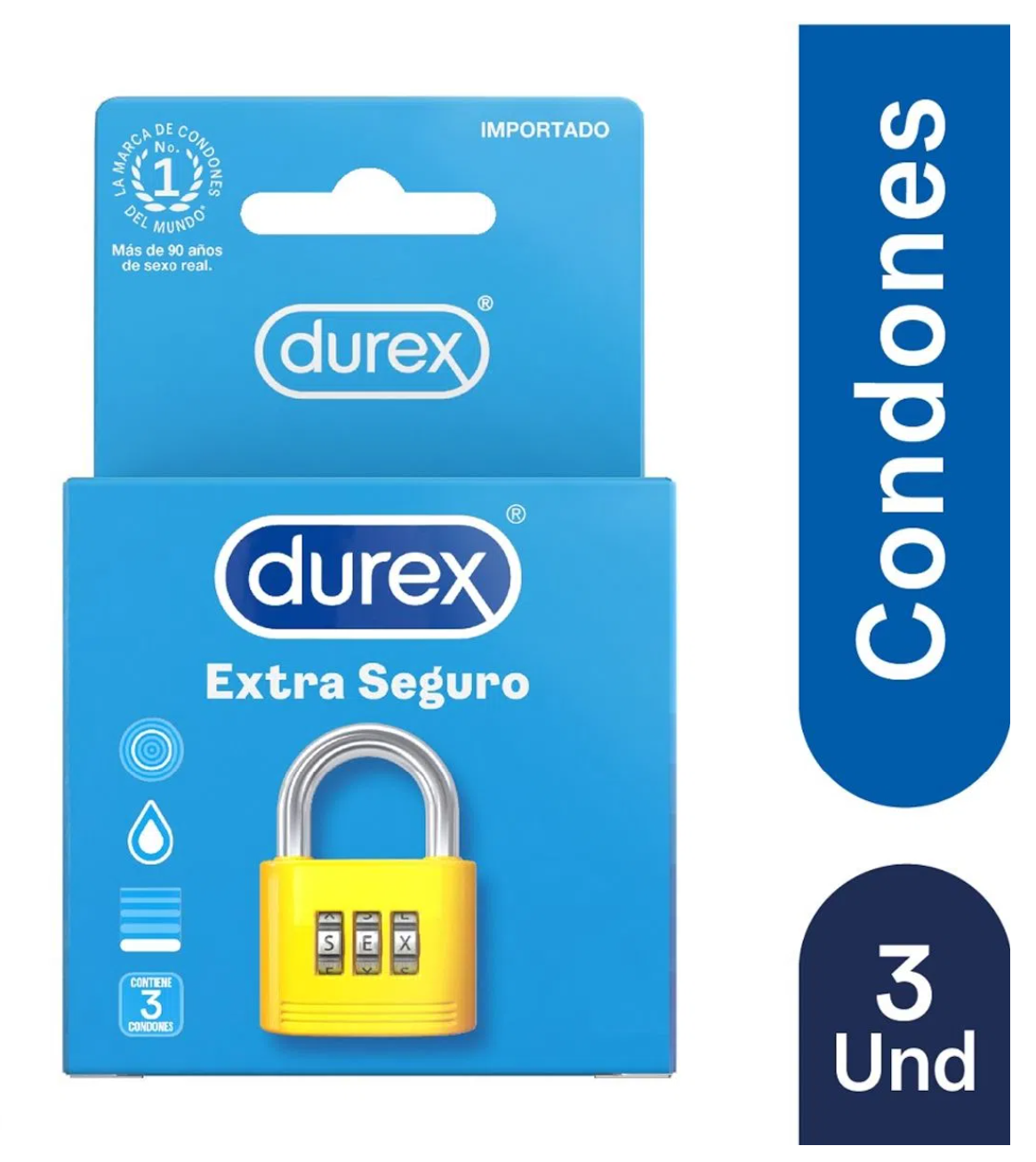 Durex Extra Seguro Caja 3 Condones/Preservativos Látex