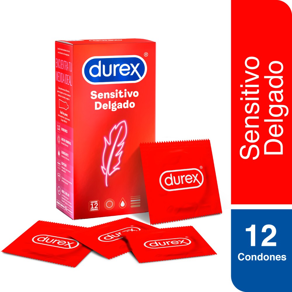 Durex Sensitivo Delgado Caja 12 Condones/Preservativos Lubricados Látex