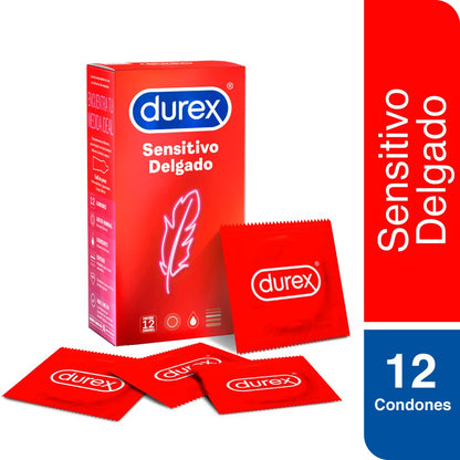 Durex Sensitivo Delgado Caja 12 Condones/Preservativos Lubricados Látex