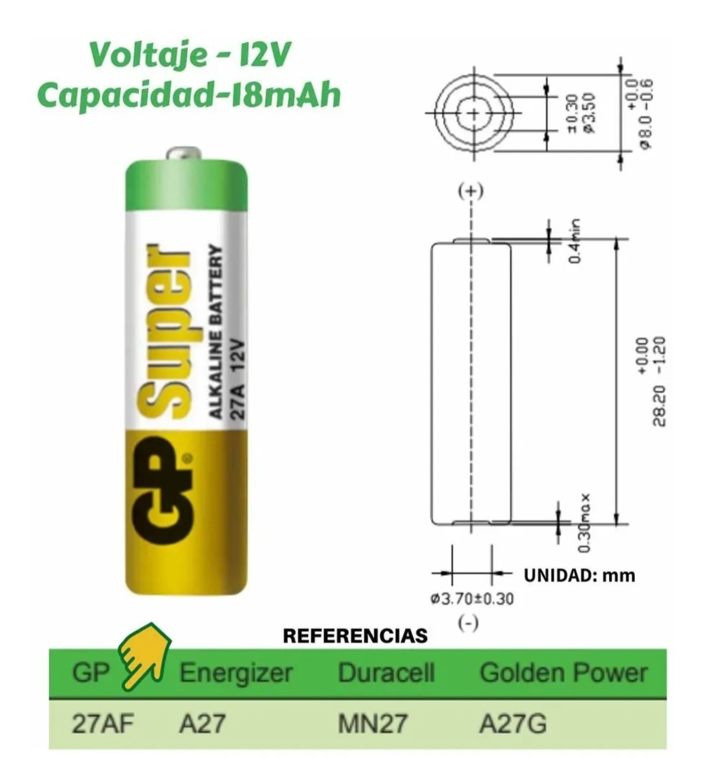Pila Alcalina GP 27A A27 27AF MN27 A27G De 12V Pack 5 Unidades