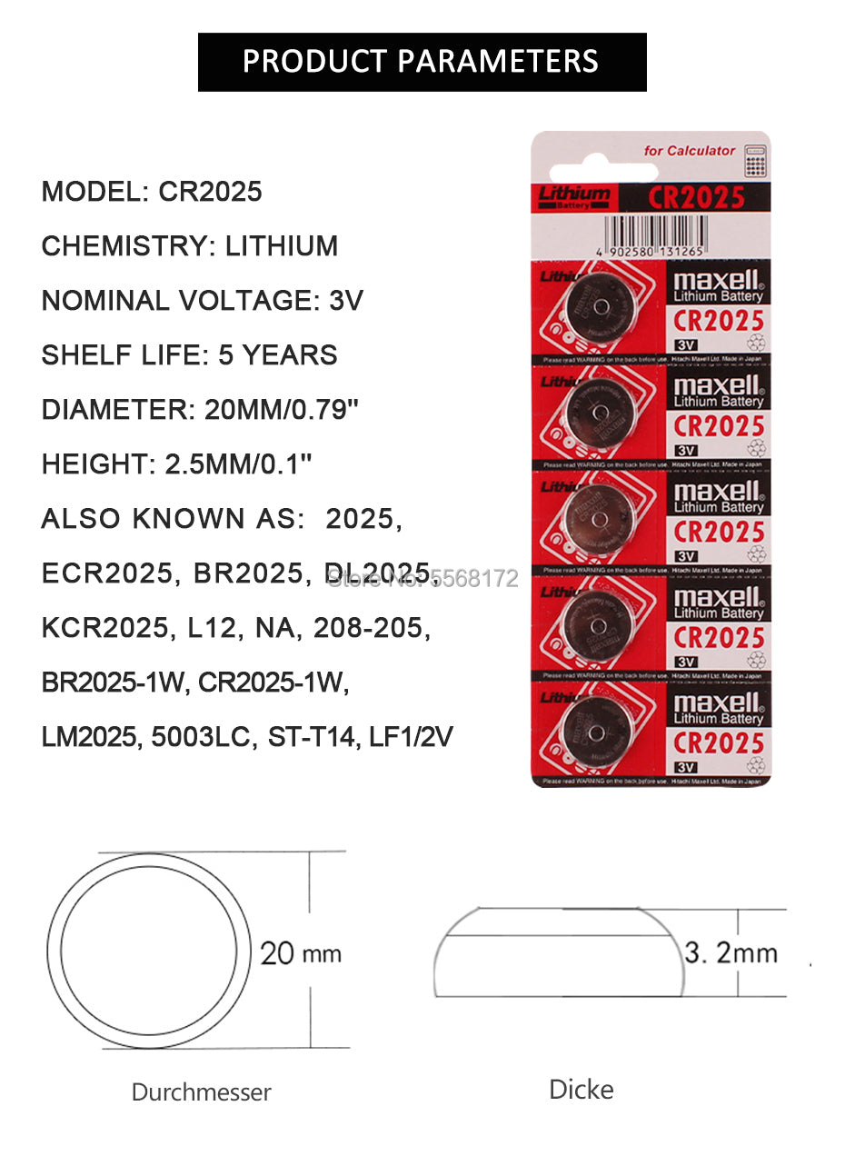 5X PILA CR2025 3V LITHIUM