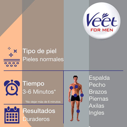 Veet For Men Crema Depilatoria Piel Normal 200 ml. Incluye Espátula